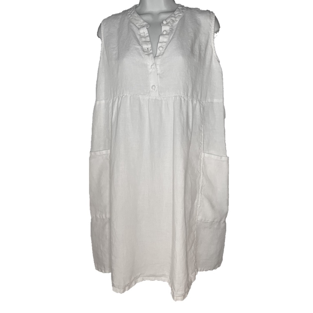J Jill  - Cottagecore Prairiecore White Linen Babydoll Tapered Dress, Size M